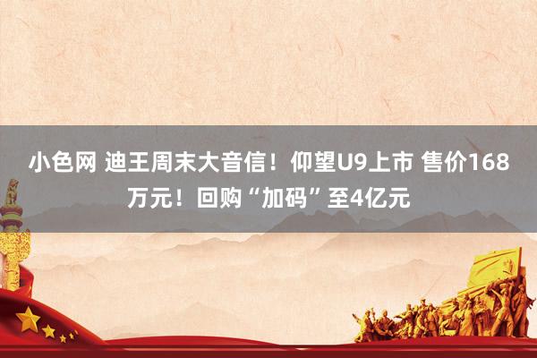 小色网 迪王周末大音信！仰望U9上市 售价168万元！回购“加码”至4亿元